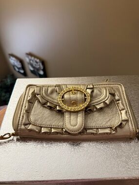 Gold Ruffle Accent Wallet with Crystal-Embellished Buckle